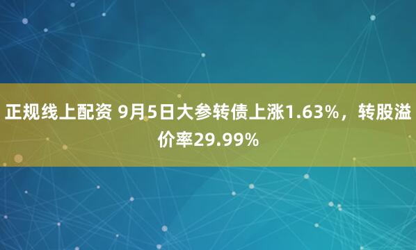 正规线上配资 9月5日大参转债上涨1.63%，转股溢价率29.99%