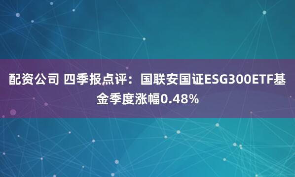 配资公司 四季报点评：国联安国证ESG300ETF基金季度涨幅0.48%